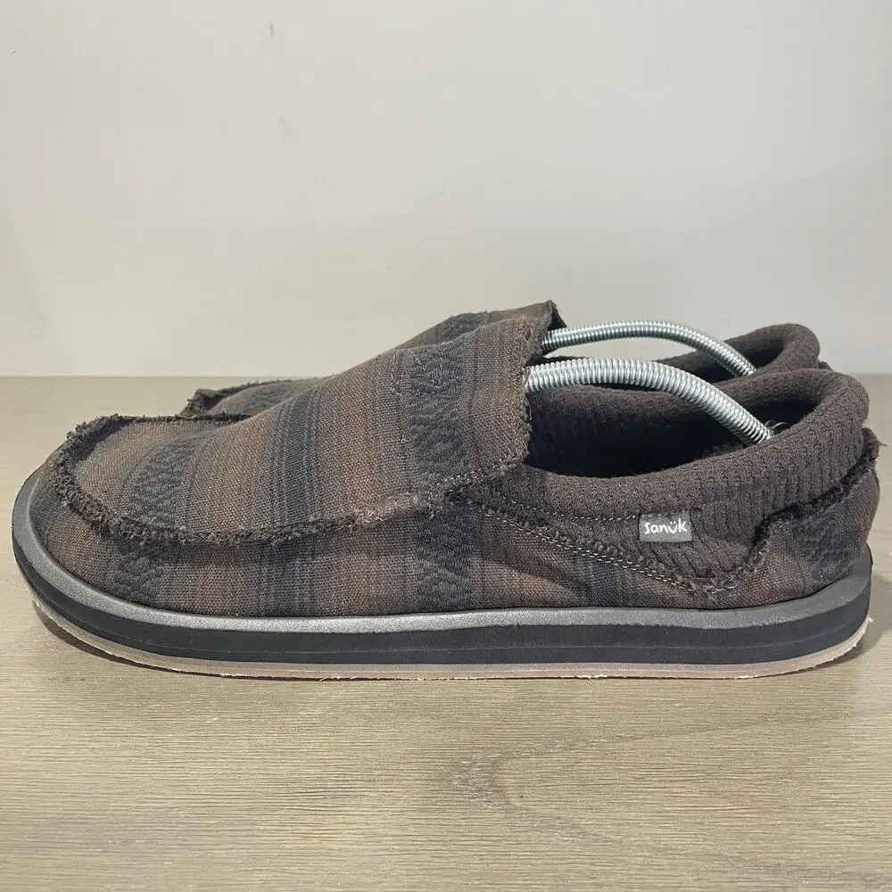Sanuk Mens Size 14 Loafers NEW Chiba Blanket Shoes Brown Black Woven 1161270